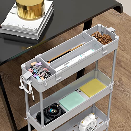 Slim Storage Cart 4 Tier,Bathroom Organizer Rolling Utility,Mobile Shelving Unit Slide Out for Office, Kitchen, Laundry Room & Narrow Places,Gray