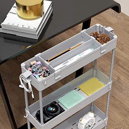 Slim Storage Cart 4 Tier,Bathroom Organizer Rolling Utility,Mobile Shelving Unit Slide Out for Office, Kitchen, Laundry Room & Narrow Places,Gray