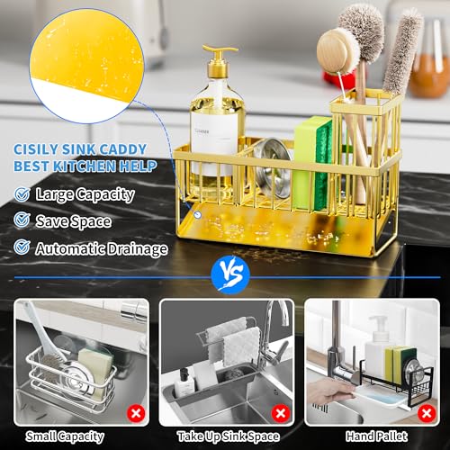 Gold Kitchen Sink Caddy Organzier with High Brush... (Gold | Stainless Steel)