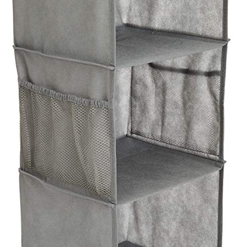 Amazon Basics 6-Tier Hanging Closet Shelf Organizer with Pockets, Clothes Storage for Sweaters and Clothing, 12" W x 9" L x 8.5" H, Grey | Organizer