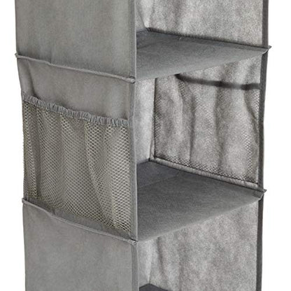 Amazon Basics 6-Tier Hanging Closet Shelf Organizer with Pockets, Clothes Storage for Sweaters and Clothing, 12" W x 9" L x 8.5" H, Grey | Organizer