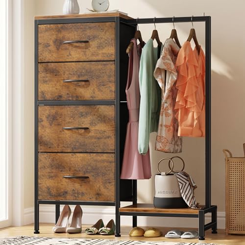Tall Dresser 44''H with Hanging Rack, 4 Drawers Sm... (Rustic Brown | Alloy Steel)