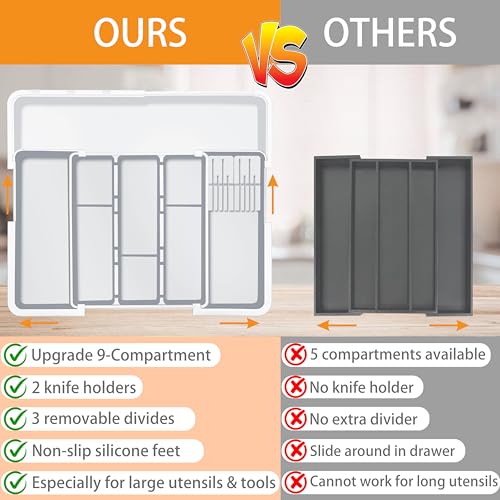 Large Utensil Organizer for Kitchen Drawer, Expand... (Grey | Polypropylene)