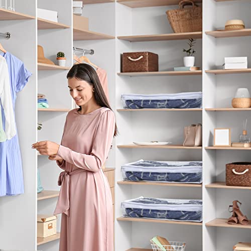 12 Pcs Clear Zippered Storage Bags Pvc Sweater Sheet Organizer Plastic Sheet Storage Sweater Bags With Zipper And Label Pocket Container For Clothes Closet Linen Pillow (14 x 12 x 3 Inch)