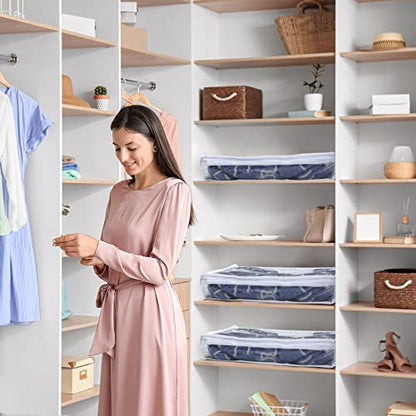 12 Pcs Clear Zippered Storage Bags Pvc Sweater Sheet Organizer Plastic Sheet Storage Sweater Bags With Zipper And Label Pocket Container For Clothes Closet Linen Pillow (14 x 12 x 3 Inch)