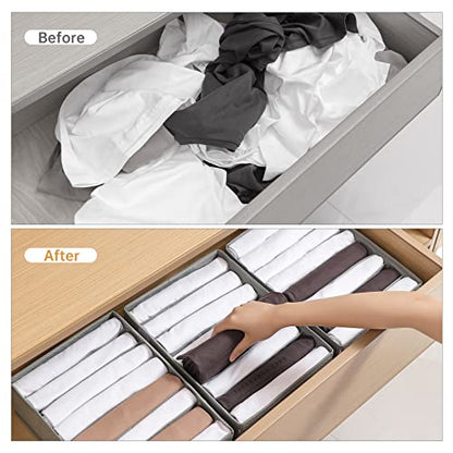 4 Packs T-shirt Drawer Organizers for Clothing,8 Grids Compartment Wardrobe Storage Box, Washable Clothes Organizer for Folded Clothes, Legging, Silk Scarve