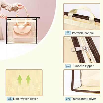 8 Pack Handbag Dust Bags Clear Purse Storage Organizer for Closet, Hanging Zipper Storage Bag for Handbags