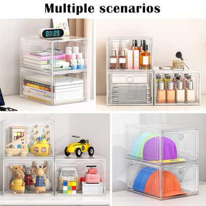 12-Pack Shoe Storage Boxes Clear Magnetic Stackable | Upgraded Harder Material, Stackable Space-saving, Fits Sneakers & Boots, Clear Magnetic Front Door