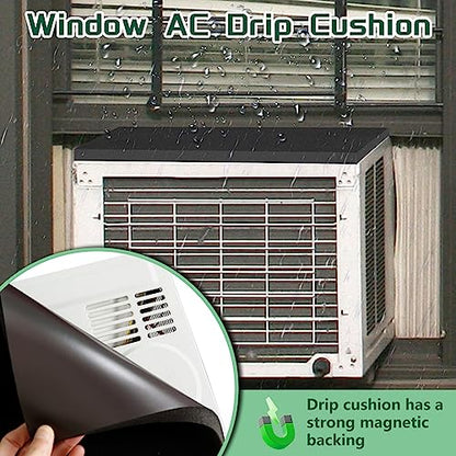 Window Air Conditioner Drip Cushion, Removable AC Rain Cover with Magnetic Pad for Window AC Units,Stops Cushion Moving Stops Dropping Noise Foam Cushion (Black)