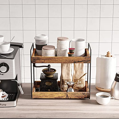 2-Tier Wood Bathroom Counter Organizer, Kitchen Spice Rack | Multi-Use Storage Shelf, Holds Toiletries, Cosmetics, Perfume And Seasoning, Fits Vanity And Countertops