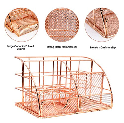 KAAKOW Rose Gold Desk Organizers and Accessories Office Supplies Set Stapler, Pen Holder, Phone Holder, Scissors, Pen, Ruler, 30 Paper Clips, 22 Binder Clip, 20 Tacks and 1000pcs Staples