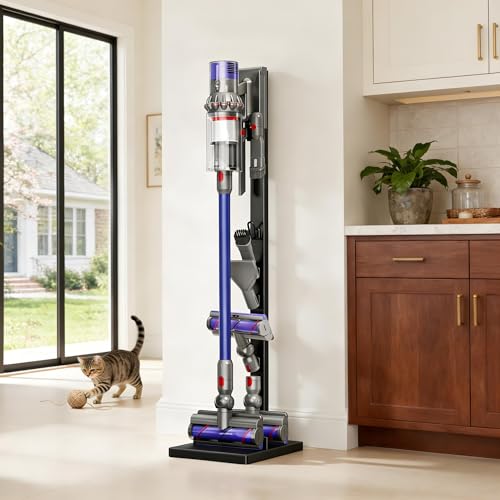 PickPiff Vacuum Stand Compatible with Dyson Gen5 V15 V12 V11 V10 V8 V7 V6, Freestanding Metal Vacuum Holder, Holds 8 Attachments, Weighted Anti-Tip Base, Space-Saving Storage Rack