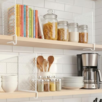 Nexu 6-Pack Metal Mesh Shelf Dividers for Closet Organization, Ultra-Stable Under-Shelf Hook Closet Dividers, Heavy Duty Purse, Handbag & Bag Organizer for Shelving, Clothes, Bedroom, White