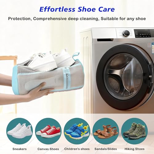 2 Pack Reusable Shoe Wash Bag for Sneakers,（Grey) | Reusable Shoe Washing Machine Bag, Side pockets for washable insoles and shoelaces, Includes 2 Shoe Storage Dust Bags