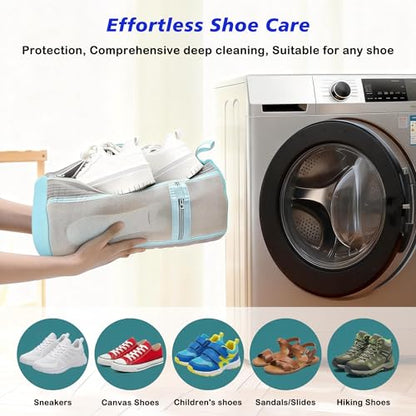 2 Pack Reusable Shoe Wash Bag for Sneakers,（Grey) | Reusable Shoe Washing Machine Bag, Side pockets for washable insoles and shoelaces, Includes 2 Shoe Storage Dust Bags
