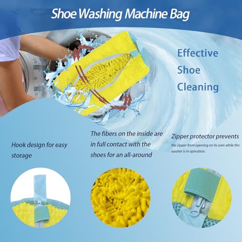 Shoe Washing Machine Bag,Laundry Shoe Bag for Sneaker,Tennis Shoes,Washer and Dryer,Reusable Cleaning Bag for Sock, Delicates,Gym Shoes (Yellow 2pcs)