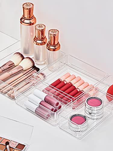 SMARTAKE 13 PCS Drawer Organizer 5-Size Desk Makeup Drawer Organizer Clear | Storage Trays for Makeup with Non Slip Silicone Pads, Jewelries, Utensils in Bedroom Dresser, Office, Kitchen and Bathroom