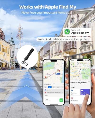 Keychain, Works with Apple Find My, Leather Car Keychain for Women and Men, Car Key Fob Holder, Key Chain with GPS Tracker, Anti-Lost Smart Keys Finder, Rechargeable, Black