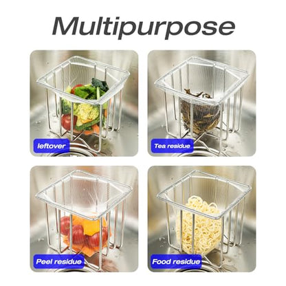 Kitchen Sink Strainer with Sink Basket Holder and 200 Strainer Net Bags | Food Catcher with drain filter Mesh bag,Meshmate Waste Rack Trash Catcher for Leftovers.