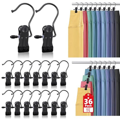 36 Pack Boot Hangers Clips for Closet, Heavy Duty Pants Hangers with Clips | Portable Legging Organizer Laundry Hanging Hooks Clothes Pins for Closet Organizers Towel Socks Hats Jeans Home Travel Black