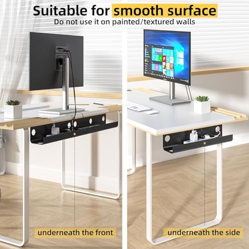 Yecaye 2 Pack Cable Management Under Desk, 31.5 in, Black | Cable Management Tray, Cord Hider, Cord Organizer, No Screw Wire Management, For Office and Home