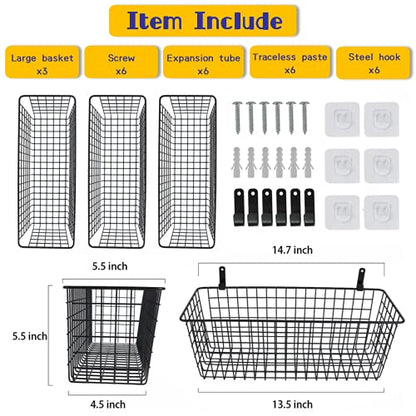 Joben Oligey 3 Set [Extra Large] Hanging Wall Baskets ,Wire Basket For Storage Pantry, Farmhouse Food Storage Kitchen Pantry Laundry Closet Garage RV ,Black