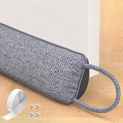 Door Draft Stopper, Heavy Duty Under Door Draft Blocker, Grey | 36’’ Weighted Door Seal, Gap Filler, Door Bottom, For Noise Light Cold Air, with Adhesive Strips, Bedroom Office Kitchen Home