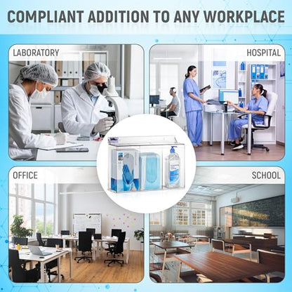 LLC Clear Acrylic Medical Organizer Hygiene Station with Lid - 3 Compartment Glove Dispenser Wall Mount Container for Face Masks, Hairnet, Glovebox - Hair Net Dispenser