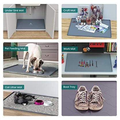 Under Sink Mat, 34" x 22" Silicone Kitchen Cabinet Tray, Waterproof & Flexible Under Sink Liner for Kitchen Bathroom and Laundry Room