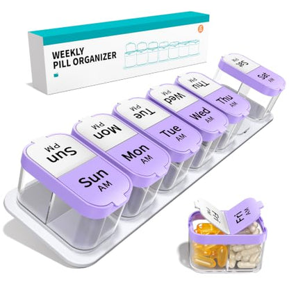 Daviky Large Pill Organizer 7 Day, Weekly XL Pill Box 2 Times a Day, Extra Big Medicine Case AM PM for Vitamins, Supplements and Medication