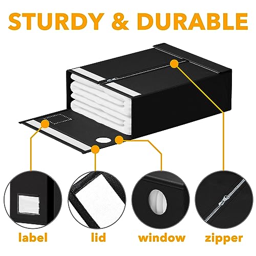 SpaceAid 6 Pack Bed Sheet Organizer and Storage, Foldable Sheet Organizer with Window for Linen Closet, Set Folder Keeper for Queen & King Size Bedding Storage (Black)