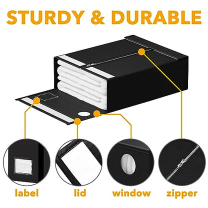 SpaceAid 6 Pack Bed Sheet Organizer and Storage, Foldable Sheet Organizer with Window for Linen Closet, Set Folder Keeper for Queen & King Size Bedding Storage (Black)