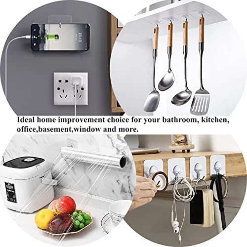 Adhesive Wall Hooks No Drill Clear Heavy Duty, 13LB Sticky 12 Pack | Waterproof Transparent Sticky Hooks for Hanging, 13lbs Max Load No Damage,Ideal for Towel,Coat,Bathroom,Kitchen,Home
