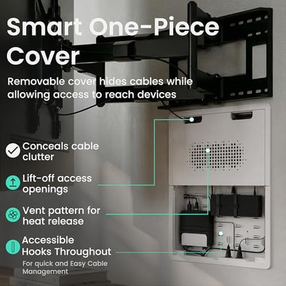 ynVISION.DESIGN 17" Recessed in-Wall Media Box for Clean TV Install | Flush to Wall, vented cover, adjustable device shelf, cable straps, knock-out, fits Apple TV, Roku, Fire TV, Samsung Connect