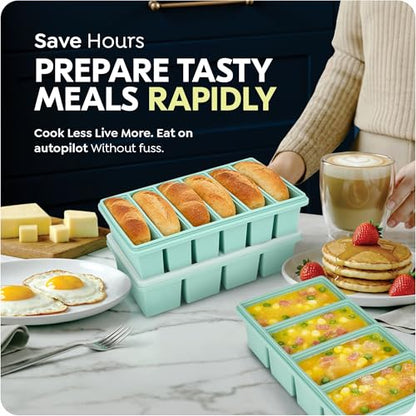 Silicone Freezer Trays with Lids, 1 Cup & 1/2 Cup Combo, Soup Container Style Ice Cube Trays, Reinforced Steel Rims, For Freezing Broth, Meal Prep and other dishes, Dishwasher & Oven Safe - 2 Pack