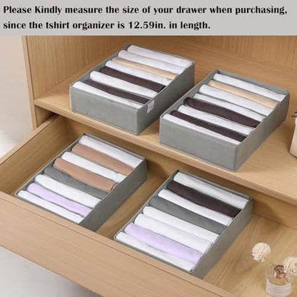 4 Packs T-shirt Drawer Organizers for Clothing,8 Grids Compartment Wardrobe Storage Box, Washable Clothes Organizer for Folded Clothes, Legging, Silk Scarve