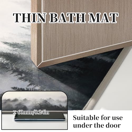 ORTIGIA Misty Forest Bathroom Rug, 16x24 Black Thin Bath Mat Doormat Floor Mat Absorbent Quick Dry Non Slip, Diatomaceous Mud Mats with Rubber Backing for Shower Tub Sink Laundry Kitchen Doorway