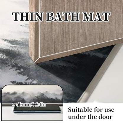 ORTIGIA Misty Forest Bathroom Rug, 16x24 Black Thin Bath Mat Doormat Floor Mat Absorbent Quick Dry Non Slip, Diatomaceous Mud Mats with Rubber Backing for Shower Tub Sink Laundry Kitchen Doorway