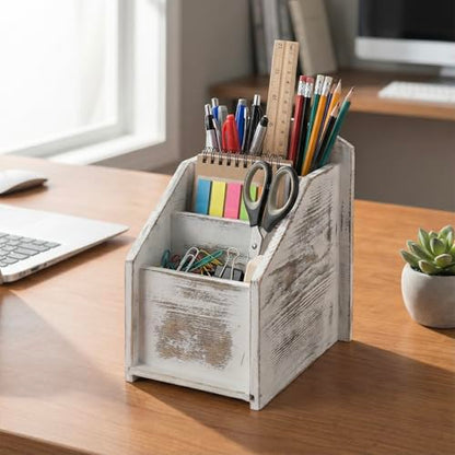 MyGift Whitewashed Wood TV Remote Control Holder with 3 Compartments | Modern Farmhouse Decor, Tabletop Media Remote Caddy/Organizer/Storage Box for Living Room, Coffee Table