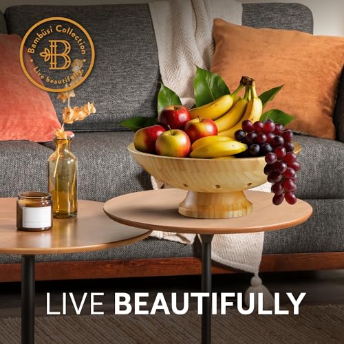 Wooden Fruit Bowl for Kitchen Counter, Bamboo Pedestal Fruit Basket, Vented | Keeps Produce Fresh Longer, Airflow Holes Reduce Trapped Moisture, Anti Slip Base, Holds Bananas and Vegetables, Frutero
