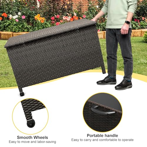Wicker Deck Box, 185 Gallon All-Weather Outdoor Storage Box - Brown | Rattan Storage Bin for Patio Furniture, Outdoor Cushions, Pool Storage and Garden Tools