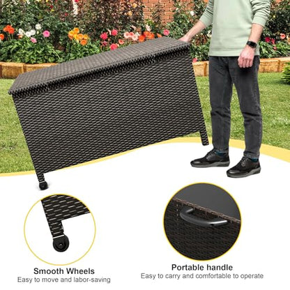 Wicker Deck Box, 185 Gallon All-Weather Outdoor Storage Box - Brown | Rattan Storage Bin for Patio Furniture, Outdoor Cushions, Pool Storage and Garden Tools
