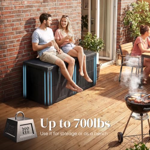 Quictent 120 Gallon Heavy Duty Resin Deck Box, Weatherproof Waterproof Outdoor Storage Bench, UV Resistant Lockable Container for Garden, Pool Supplies, Patio Cushions & Furniture Accessories