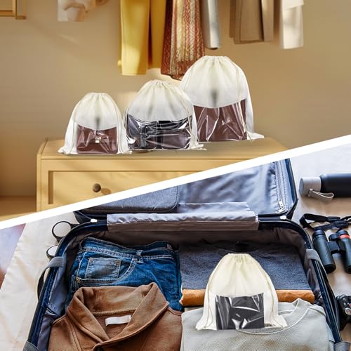 16 PCS Purse Dust Bags for Handbags Dustproof Drawstring Storage Bag with Clear Window, Non Woven Fabric Travel Shoe Storage Bag Beige Dust Cover Fabric Handbag Pouch Covers with Assorted Sizes