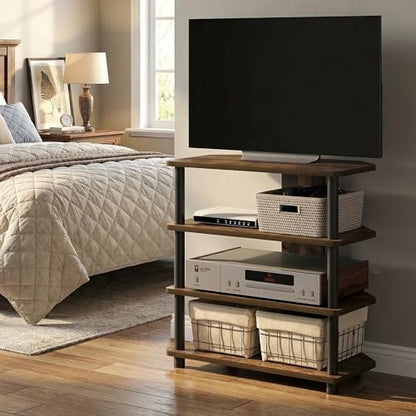 Furinno ECON TV Stand, 4-Tier Corner Petite Entertainment Center, Open Frame TV Console for TV up to 32 Inch, Easy Assembly, for Living Room, Bedroom, Amber Pine