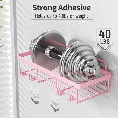 5 Pack Shower Caddy for Inside Shower, Pink Bathroom Decor Set | Large Rustproof Stainless Steel Organizer with Strong Adhesive, No Drilling Wall Shelves, Cute Girly Bathroom Accessories