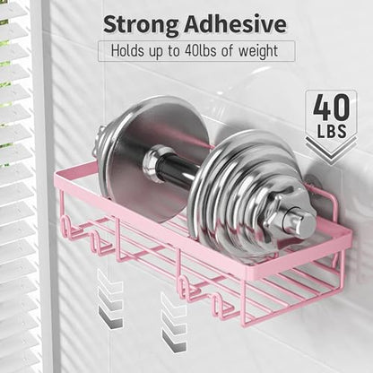 5 Pack Shower Caddy for Inside Shower, Pink Bathroom Decor Set | Large Rustproof Stainless Steel Organizer with Strong Adhesive, No Drilling Wall Shelves, Cute Girly Bathroom Accessories