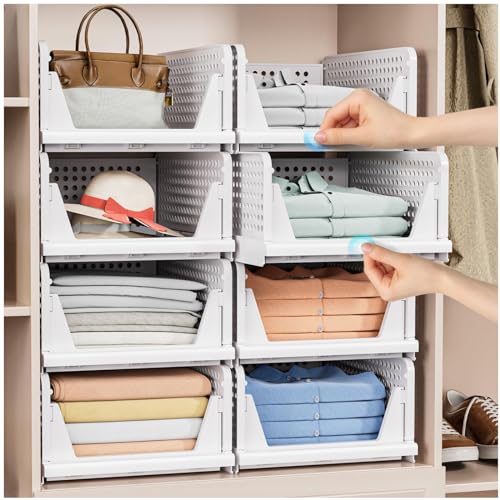 5 Pack Stackable Closet Storage Basket - Stackable Storage Bins | Multifunctional & Foldable Closet Organizer Waterproof, Wardrobe Cupboard Space-Saving Storage Drawer Organizer