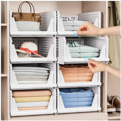 5 Pack Stackable Closet Storage Basket - Stackable Storage Bins | Multifunctional & Foldable Closet Organizer Waterproof, Wardrobe Cupboard Space-Saving Storage Drawer Organizer