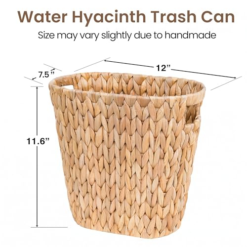 iEGrow 2 Pack Wicker Trash Can, Wicker Waste Basket for Bathroom, Woven Water Hyacinth Wicker Boho Garbage Can Built-in Handles for Bedroom, Office, Decor Home, Kitchen, Living Room (Oval)